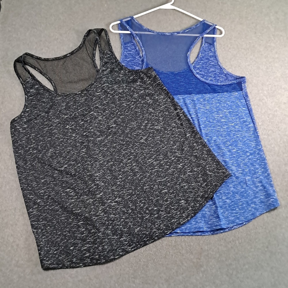 Half Moon Tank Top Shirts Lot of 2  Mesh Back Loose Fit XL Gym Beach 1 Blk 1 Blu
